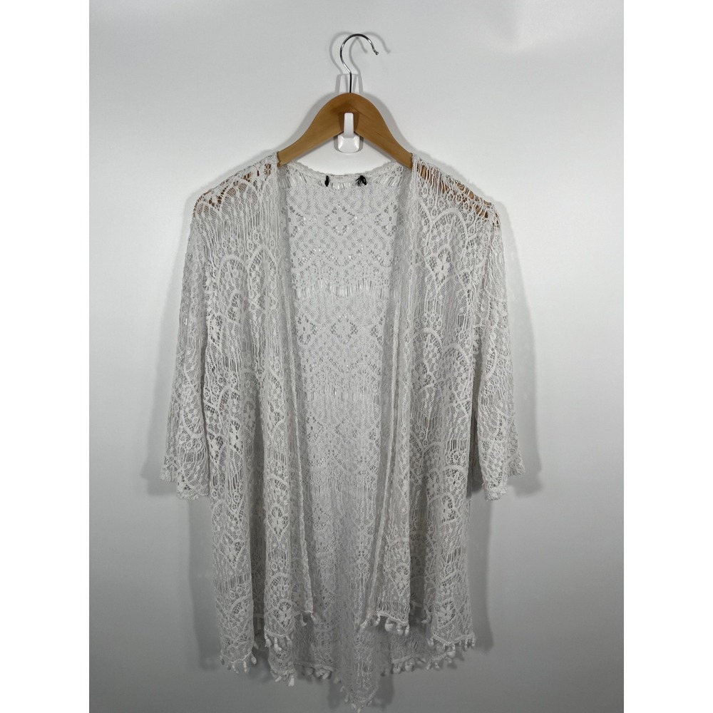 Womens Kimono ONE SIZE White Lace Boho Chic Coastal Western Rodeo‎ Festival